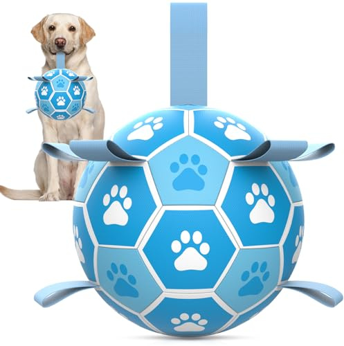 HETOO Dog Balls Dog Football Toys Dog Toy Ball (6 Inch Medium Light Blue) | Durable high bounce floating dog balls, dog water toys, interactive dog ball indoor outdoor play, ideal dog birthday gifts