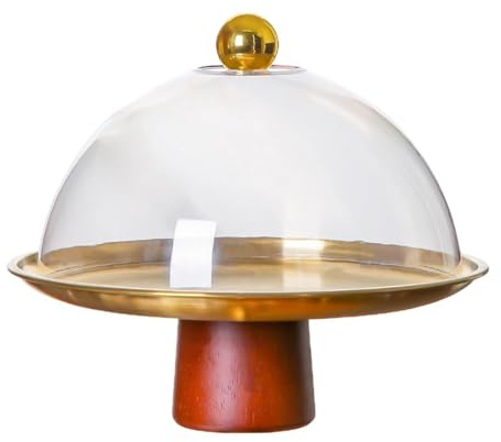 KiBcsLic Soporte para Tartas con Tapa, Bandeja con Tapa, Soporte para Tartas para Festivales, Bodas, cumpleaños y, Oro 23x20cm