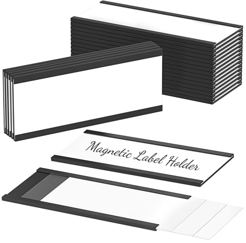 Porte-Étiquette Magnétique, 20 pièces C Channel, Porte-Carte de Données avec films de protection transparent et insert en papier, pour Tableau Blanc, Meuble de Rangementà Étagère en Métal, 100x30mm