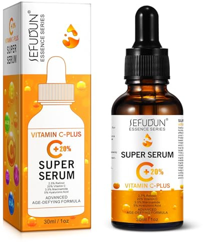 P-Beauty Vitamina C Plus Serum para la cara con 20% de vitamina C, retinol, niacinamida y ácido hialurónico, suero facial para reducción de arrugas, manchas pigmentadas brillantes, suero de cuidado