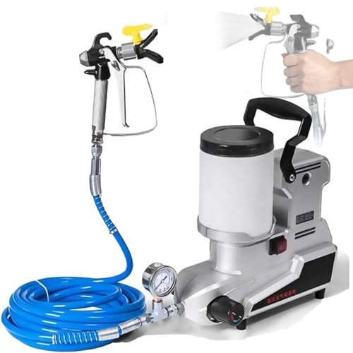 YXFAZPP Pulverizador de pintura portátil sin aire de 1600 W, máquina de pulverización de alta presión de 2,5 l/min con tolva de 2 litros, manguera de 5 m, 3 velocidades ajustables, pistola de