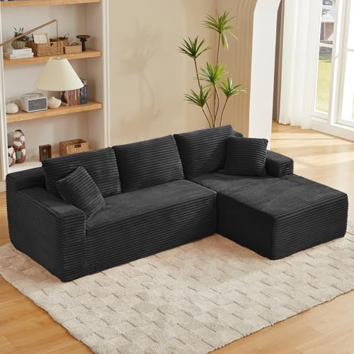 Anwick Ecksofa L-förmig mit Schlaffunktion, Modulares 3-Sitzer mit Chaiselongue Links, Cordbezug, Tiefe Sitzfläche, Montagefrei 252 x 163 cm