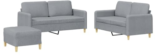 Mhdvray 3-TLG. Sofagarnitur Hellgrau 120 cm & 140 cm platzsparende Wohnlandschaft mit Hocker Robustes Stoffsofa Set für kleine Räume Wohnzimmer Küche Balkon