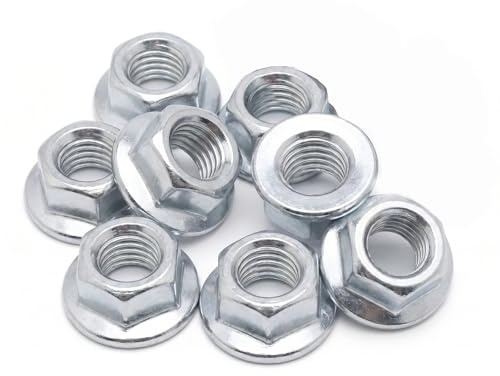 Thfaeyta 8PCS M10 Nuts, Carbon Steel Hex Flange Nut Serrated Anti-Slip Flange Locknut Metric Fasteners for Automotive Machinery Motorcycles Industrial Daily Repair