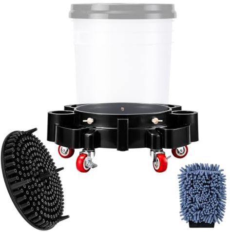 Viridux Kit Seau Lavage Voiture, Socle à Roulettes, Grille Anti-Sable | Ensemble plastique résistant, roulettes verrouillables, grille anti-sable anti-rayures, accessoires pour nettoyage automobile