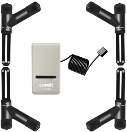 ECOWITT - Set da 4 WH52 + Gateway GW1200, sensore di umidità del Terreno 3 in 1 a 16 canali + sensore di conducibilità elettrica del Terreno + termometro, igrometro per Piante da Interno/Esterno