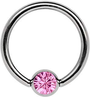 Titan Ring in 1,2 mm as Lip Band, Ear Piercing, Intimate Piercing, Septumpiercing or Nipple Piercing, with 3 mm Flat Stone in Pink