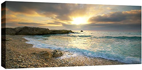 WALL ART INTERIORS Large Pebble Sunset Beach Box Canvas 97 x 51 cm ready to hang for Living Room