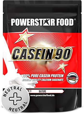 Powerstar Casein 90 Casein-Protein-Pulver 1000g - Nature Nachtprotein | Calciumcaseinat aus Weidemilch bis zu 88 Prozent Protein - ideal als Diät und Nachtprotein - für Muskelaufbau Eiweisspulver