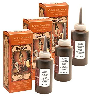 3 Cremes Farbcreme, Kupfer, 100 % natürlich, ohne Sulfate, für Haare, semi-permanent, natürliche Pflege Henna, Haarpflege, 3 x 90 ml
