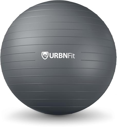 URBNFit Exercise Ball - Yoga Ball in Multiple Sizes for Yoga, Pilates, Pregnancy, Stability - Anti-Burst Swiss Balance Ball w/Quick Pump – Office Ball Chair for Home and Gym – 26 Inch - Silver
