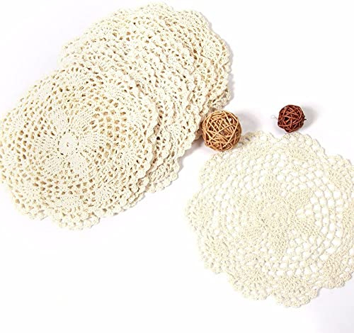 BigTron 12pcs Handgehäkelte Doilies - 20 cm Tischdecke für Partydekoration Baumwollfaden Material (Beige)