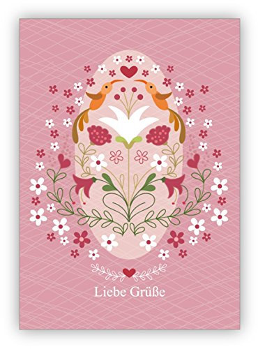 4x Elegante Retro Grußkarte mit Blumen: Liebe Grüße • edle Klappkarten Set mit Umschlägen für Sie gefertigt