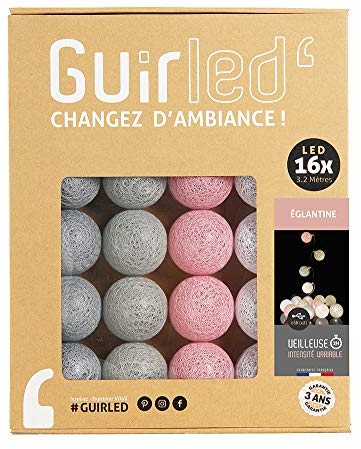 GuirLED - LED Baumwollkugeln Lichterkette USB - Baby Nachtlicht 2h - Dual USB 2A Netzteil enthalten - 3 Intensitäten - 16 Kugeln 1.6m - Églantine