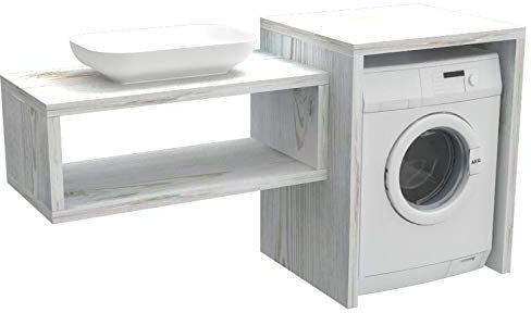 Ve.Ca. - Mobile Bagno Coprilavatrice Stoccolma - Realizzato in Legno - Mensola Lavabo + Copri Lavatrice/Asciugatrice - Anche su Misura - Lavanderia Arredo Bagno - Colore: Shabby Chic