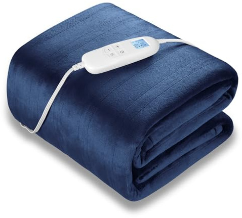Electric Heated Blanket Queen Size 84 x 90 | 6 Heating Levels & 8h Auto Timer | Full Body Fast Heating and Ultra Soft Flannel, Machine Washable Bed Sofa Home Office Use, Blue