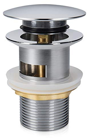 Navaris Pop-Up Ablaufventil 1 1/4 Zoll - Universal Ablaufgarnitur für Waschbecken Waschtisch mit Überlauf - Abflussgarnitur mit Dichtung - Chrom