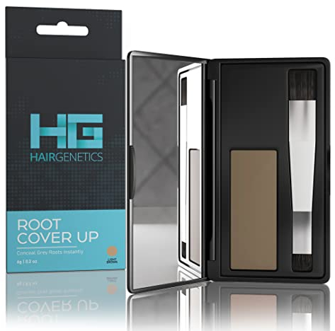 Hair Genetics Root Cover Up Hide Your Grey Hairs Roots NEW Mineral Powder, Quick and Easy Professional Natural looking Results Touch Up Powder Define and Fill in Eyebrows (Light Brown)