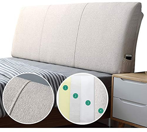 LIANGJUN Rückenlehne Kopfkissen for Bett Kissen Lendenkissen, Lesekissen Soft Case, Schwammfüllung Wandkissen Leinenstoff, Abnehmbar Waschba (Color : Beige, Size : 200cm)