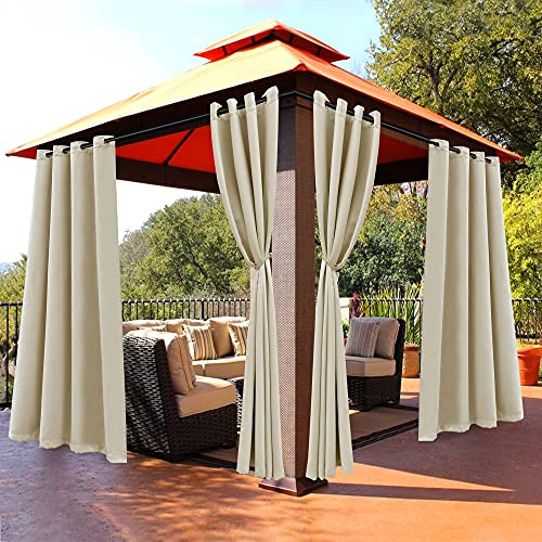 Bonzer wasserdichte Indoor/Outdoor Vorhänge für Terrasse – wärmeisoliert, Sonnenblockierende Ösen Verdunkelungsvorhänge für Schlafzimmer, Veranda, Wohnzimmer, 1 Vorhang 132.1 x 213.4 cm, cremefarben | Thermoisolierte Verdunkelungsvorhänge mit Ösen für Schlafzimmer, Wohnzimmer, 1 Panel, 132 x 213 cm, cremefarben