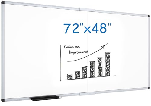 VIZ-PRO Magnetic Dry Erase Board, 72 X 48 Inches, Foldable Wall-Mounted Whiteboard with Silver Aluminum Frame & Marker Tray for School Office and Home 6' X 4'