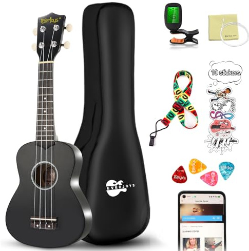 Soprano Ukulele Beginner Kit 21 Inch w/Free Online Lesson Gig Bag Tuner Picks Strap, Fast to Learn