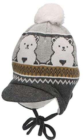 Sterntaler Baby Jungen Mütze Baby Bommelmütze Bär Mütze - Mütze Baby, Kappe Kinder - aus Baumwolle mit Bindeband - hellgrau, 39