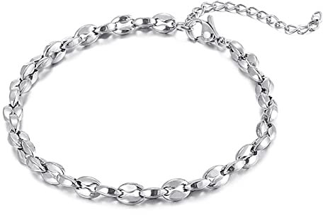 Whoiy Gliederarmbänder für Herren in Edelstahl, Bohnenkette Armkette Armreif Hip-Hop Kette für Männer Jungen, 20cm Länge, 5mm Breite, Silber