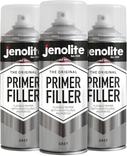 Jenolite - 3 Vernici aerosol per primer flessibili con elevate proprietà di riempimento, colore grigio, 400 ml (riempiono piccole ammaccature e graffi per una finitura liscia)