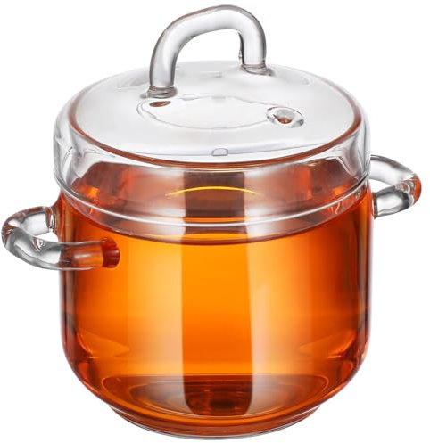 SHERCHPRY Borosilicate Glass Stew Pot with Lid 5.11X3.74 Inch Transparent Simmer Pot for Soup Steaming and Cooking in Home Kitchen and Restaurant