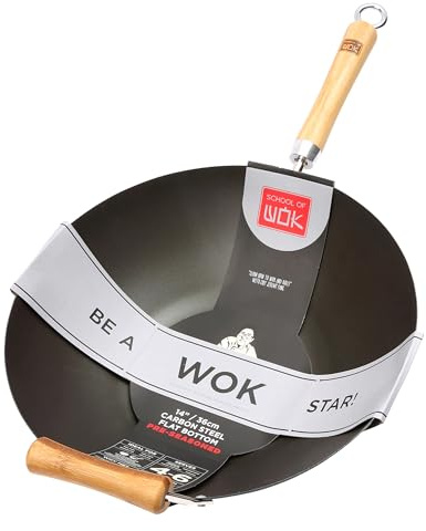 Dexam School of Wok 14/36cm Pre-Seasoned Carbon Steel Wok