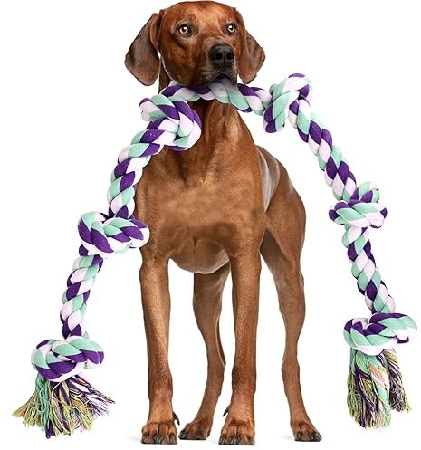 loncoldy Dog Rope Toy 42In 6 Knots Indestructible Natural Cotton - Tough Chew Toys for Medium/Large Breeds Aggressive Chewers, Daily Companionship, Heavy Duty Tug of War Dog Pull Rope Teeth Cleaning