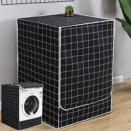 FANSU Washing Machine Cover Waterproof Dustproof Front Load Washer Dryer Machine Cover Protector Minimalism Plaid Sunscreen Washer Protection Tumble Dryer Cover (8-10kg,Black Plaid)