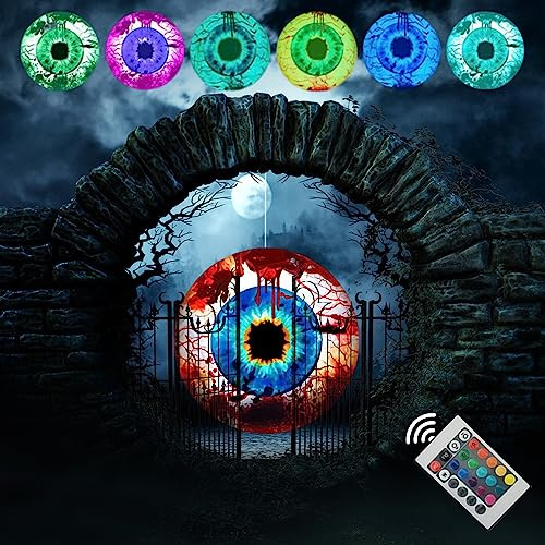 Halloween Deko Aufblasbarer Halloween Auge, Horror Augen Halloween, Halloween Aufblasbarer Augäpfel mit RGB LED Augapfellicht & Fernbedienung für Party Halloween Deko Außen Garten Rasen (60cm)