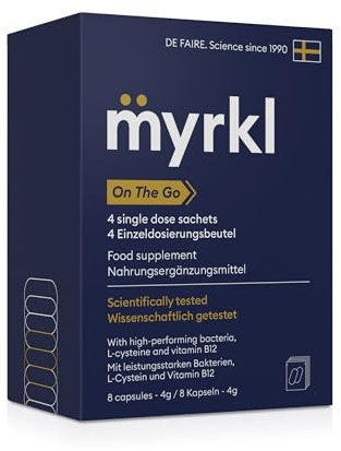 Myrkl, Unique Formula Helps Reduce Tiredness and Fatigue | Probiotics, L Cysteine, and Vitamin B12 Helps with Morning Energy | Food Supplement, Natural, Vegan, 8 Capsules (2 in Each On-The-Go Sachet)