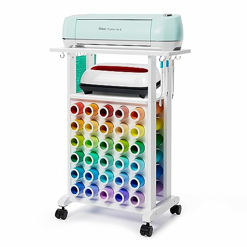 Crafit Craft Storage Trolley Compatible with Cricut Machines, Rolling Craft Table with 30 Vinyl Roll Holders, Crafting Cart Organization Workstation for Craft Room Home - Compact Removable