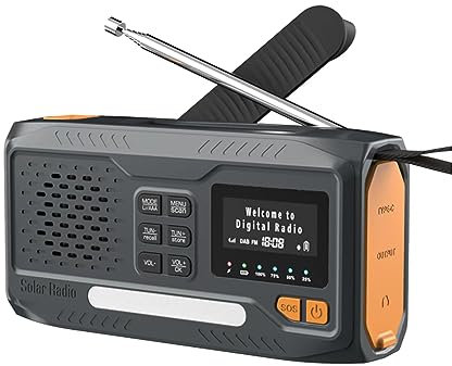 reamhome Radio Bluetooth Dab/FM Receptor de Radio Solar PortáTil Radio de Emergencia Radio de Manivela para Exteriores con Linterna LED/SOS