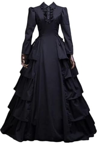 Black Gothic Victorian Dress Steampunk Medieval Renaissance Civil War Ball Gown Costumes, Black, 3XL