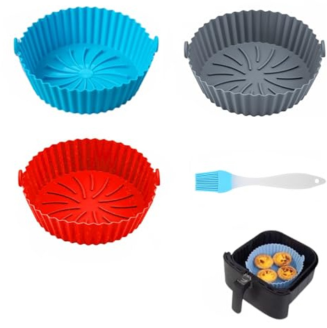 xutong 3 Piezas Olla de Silicona para Freidora de Aire，17,5cm Moldes de Silicona para Freidora de Aire,Air Fryer Accessories Reutilizable Accesorios Freidora de Aire en Lugar de Papel de Horno