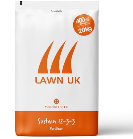 Sustain Lawn Fertiliser Lawn UK - 20KG - Natural Based Fertiliser - For New & Existing Lawns - 200sqm Coverage - Use Throughout The Year