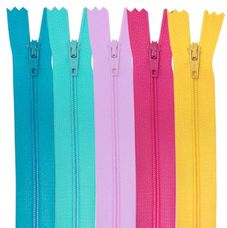 MARARDI [Pack 5 dragkedjor [flerfärgad] nylon [20 cm] dragkedjor för sömnad och hantverk för tyg kläder maskinsömnad lapptäcke bomullstyg med metallstängning