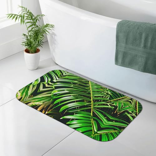 GaxfjRu Alfombrilla de baño grande de tierra de diatomeas con hojas verdes de palmera, alfombrilla de baño de barro de diatomeas antideslizante de secado rápido, 19.7 x 31.5 pulgadas