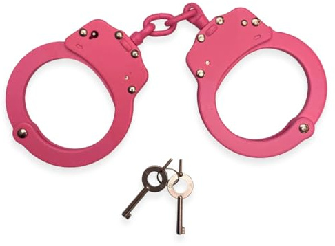 Shoke - Menottes de police réelles - Menottes de jeu érotique - Ouverture avec clé - En acier inoxydable - Comprend 2 clés - Couleur : Rose