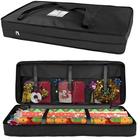 TNSLAND Custodia per pacchetti regalo in tessuto Oxford 600D, 82x12x34cm Organizzatore per carta da regalo, resistente agli strappi, con tasche a rete, scomparto per biglietti