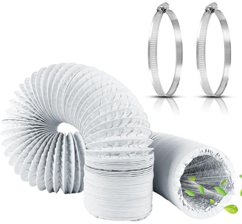 Abluftschlauch 100mm Alu Flexrohr Länge 5M Weiß PVC Alurohr Lüftungsschlauch Schlauch mit 2 Stahlreifen Klimaanlage Schlauch Abluftschlauch Klimagerät für Klimaanlagen Wäschetrockner Abzugshaube