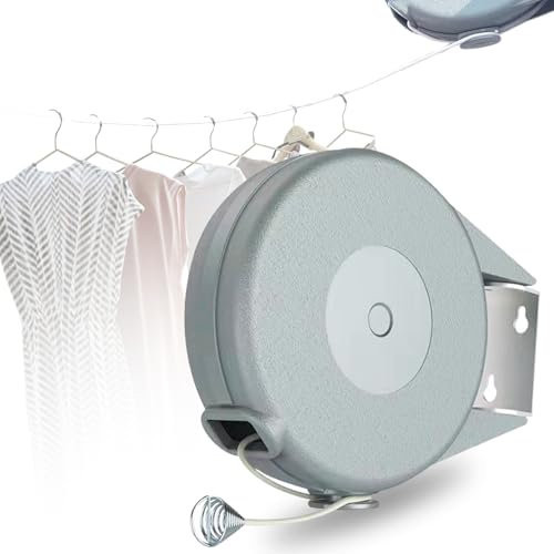 LURNODY Filo Stendibiancheria 12M, Filo per Stendere Retrattile Previene I Cedimenti,Stendibiancheria Estensibile è Adatto per Asciugare la Biancheria In Ambienti Interni Ed Esterni E In Campeggio