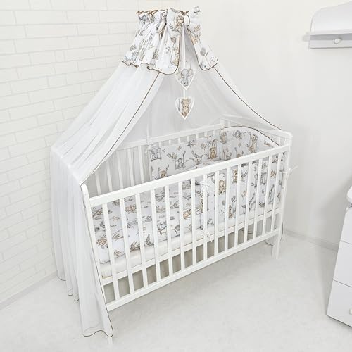 Generisch 13 Teiliges Babybett und Bettwäsche Set 60 x 120 cm Safari grau