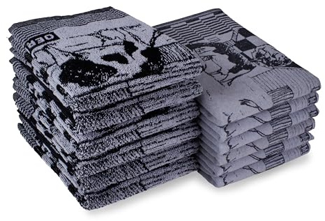 DoubleDry 12er Set Geschirrtücher und Küchtentücher Set - 100% Baumwolle - 6X 50x70cm und 6X 50x50cm - Oeko-Tex Zertifiziert (Kuh, Schwarz)