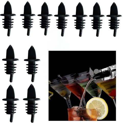 Chabrias Ltd Fritt flöde hällare svart förpackning med 12 Freeflow plasthällare för sprit, juicer, sirap och oljor konisk vinpippropp med luftrör alkohol hällslang för barer, restauranger, kök