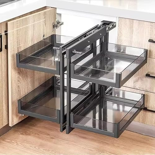 Eck-Küchenschrank, Aufbewahrungsregal mit 4 Körben, versteckter ausziehbarer Eck-Organizer (800 x 900 mm)